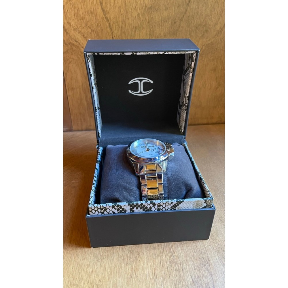 Just Cavalli Mens Silver Stainless Steel Date Watch 5ATM New in Box